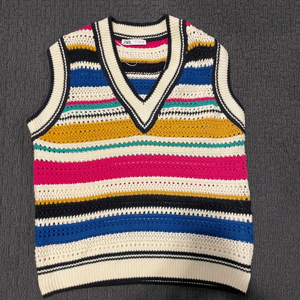 Zara multi color crochet material sweater vest